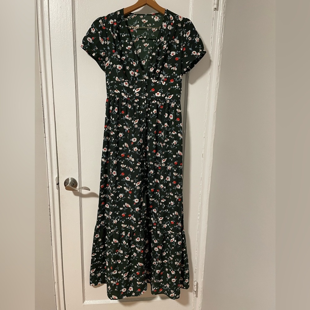 Floral Print Forest Green Maxi Dress